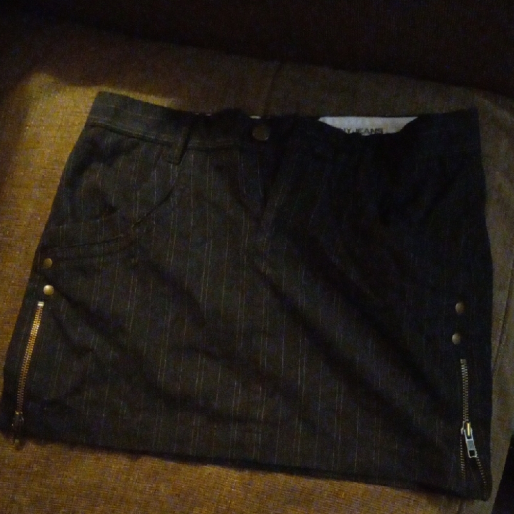 DKNY Black Pinstripe Skirt with Zipper Accents